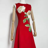 DR750Y Sleeveless 3D Floral Embroidered Elegant Long Dress