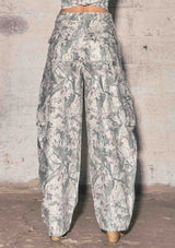 Rhinestone Camo Print Baggy Barrel Jeans