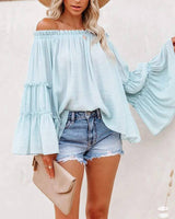 Frill hem off shoulder bell sleeve top