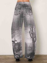 Western Black Horse Digital Printed Baggy Jeans