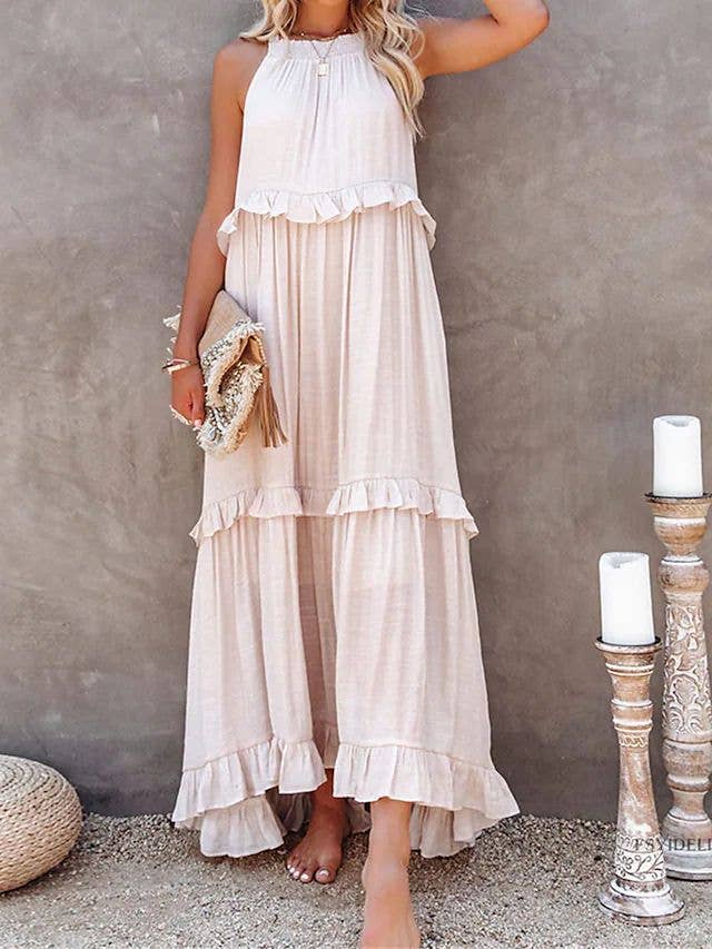 Resort-Style Ruffles Swing Floaty Lining Beach Dress