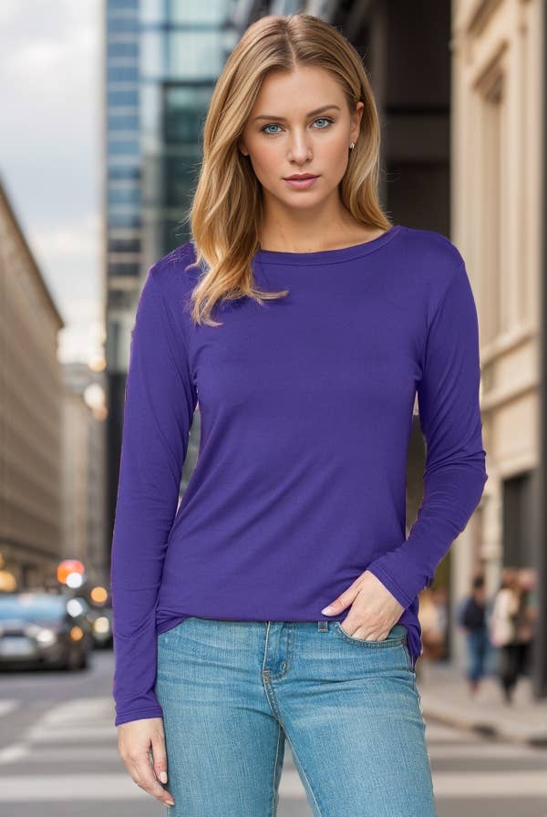 ROUNDED BOTTOM SOLID BASIC LONG SLEEVE TOP