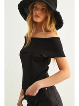 ET6331 Off Shoulder Ribbed Knitted Top
