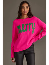CL-SW-1278 Bright Pink & Green Merry Sweater