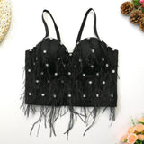 Feather Tassel Beaded Top with Rhinestones and Fur Liner for Winter