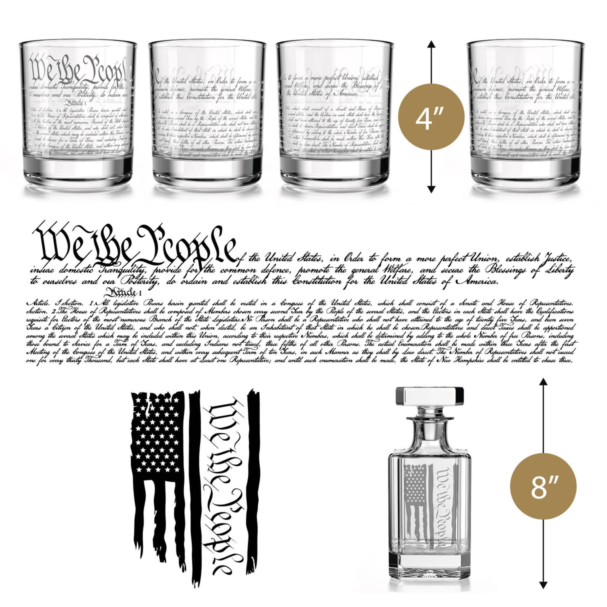 We The People American Flag Decanter Whiskey Glass Gift Set