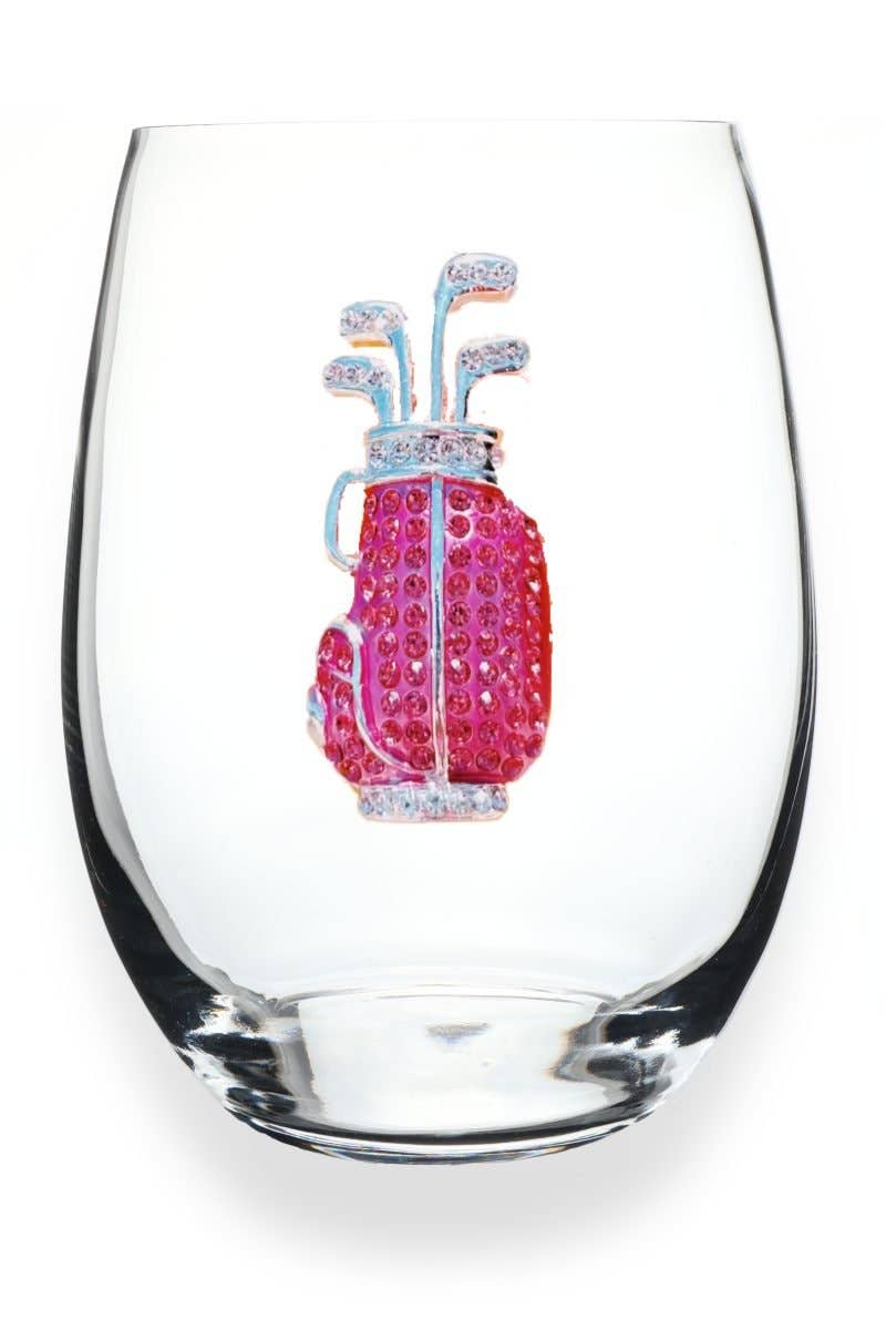 Golf Bag Jeweled Stemless Wine Glass