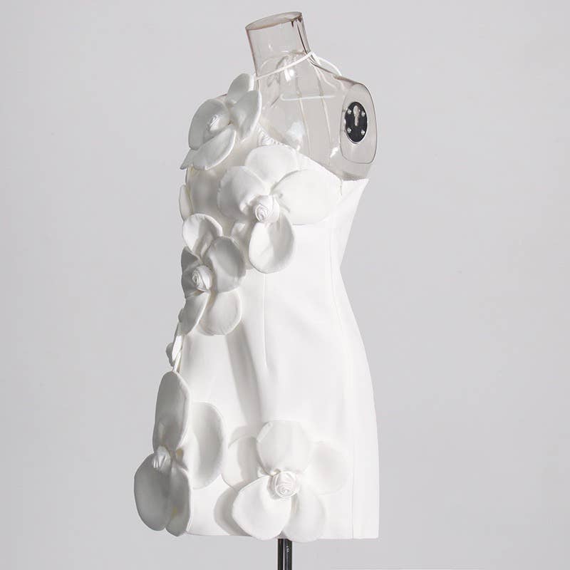 DR575Y Elegant 3D Floral Tube Top Short Summer Dress