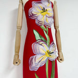 47Y Yellow Retro Tube Top Dress with 3D Floral Embroidery