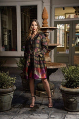 Yarn-Dyed Plaid & Floral Brocade Dress-Coat Pocket - 17244