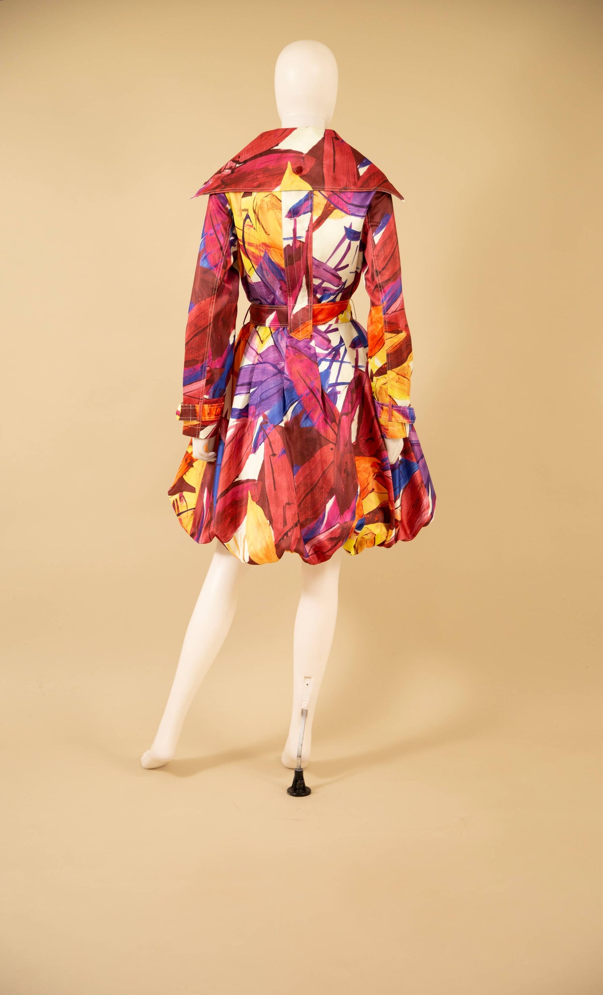 Printed Dupioni Bubble Coat Dress Fully Lined Zipper - 11665