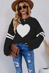 Valentine's Day color match heart peach crew-neck sweater