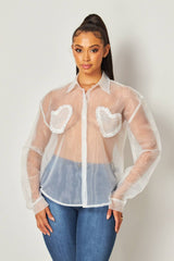 Blushing Hearts Organza Patch Button Up Shirt (HGT9203A)