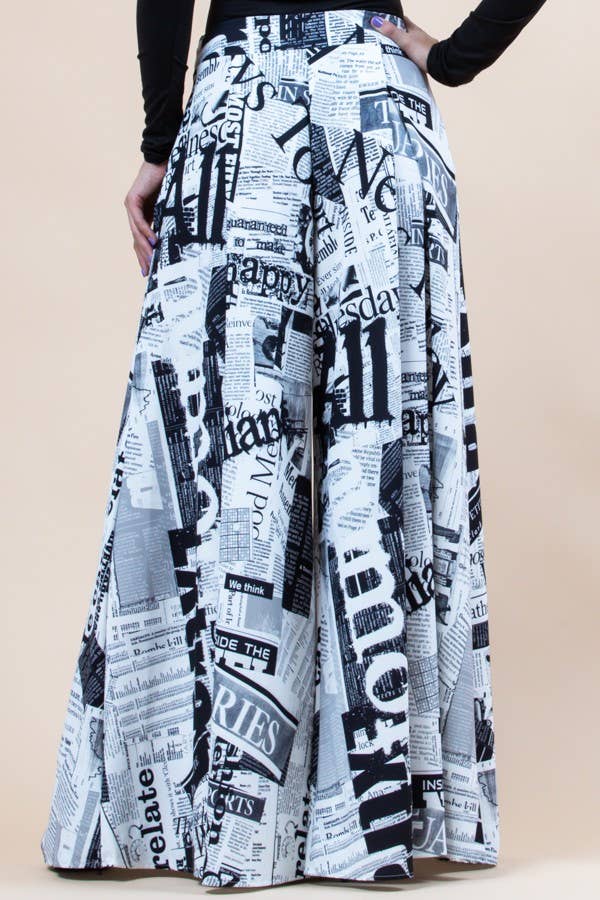 P919-156News1-Lidia Newspaper Black And White Wide Leg Palaz