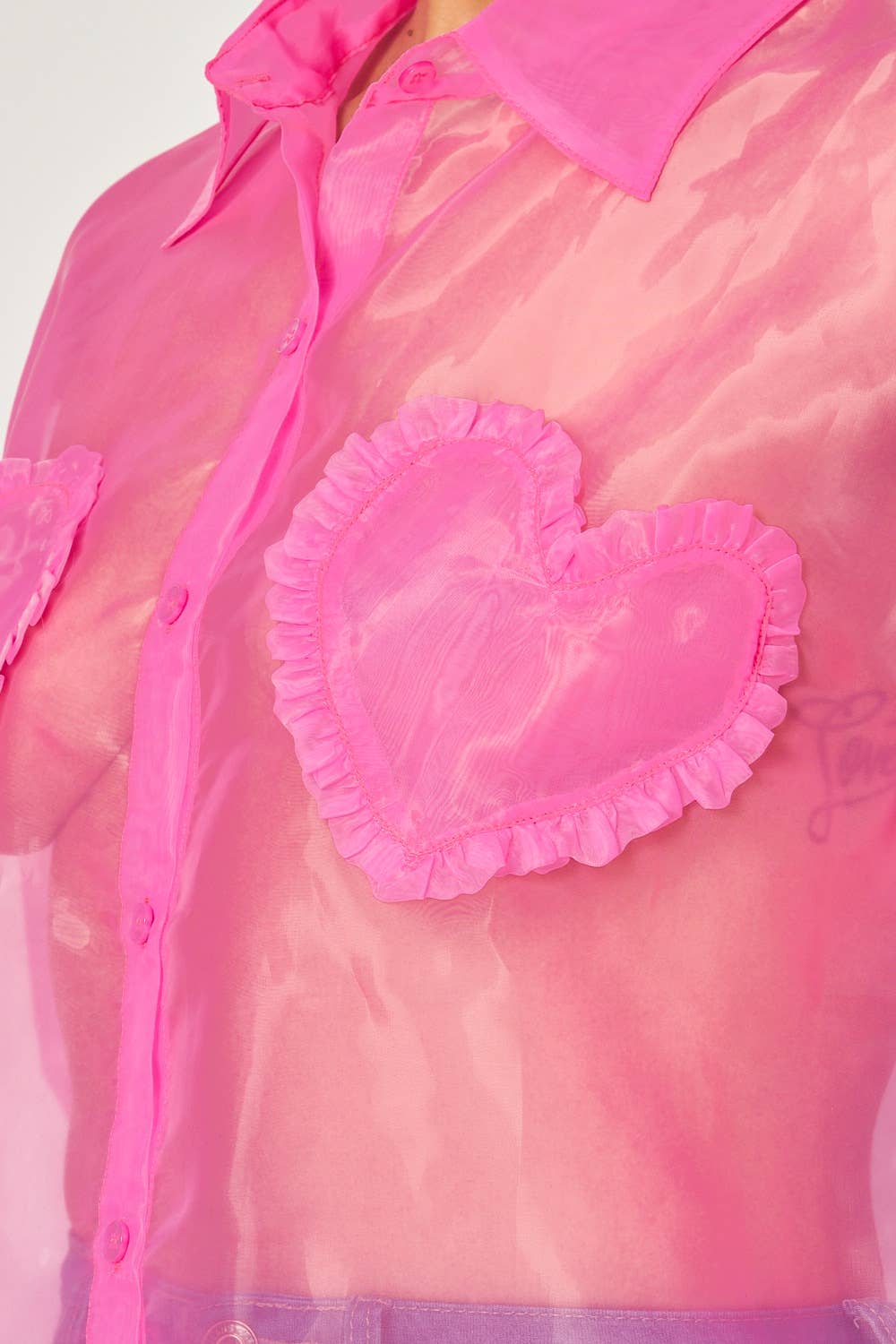 Blushing Hearts Organza Patch Button Up Shirt (HGT9203A)