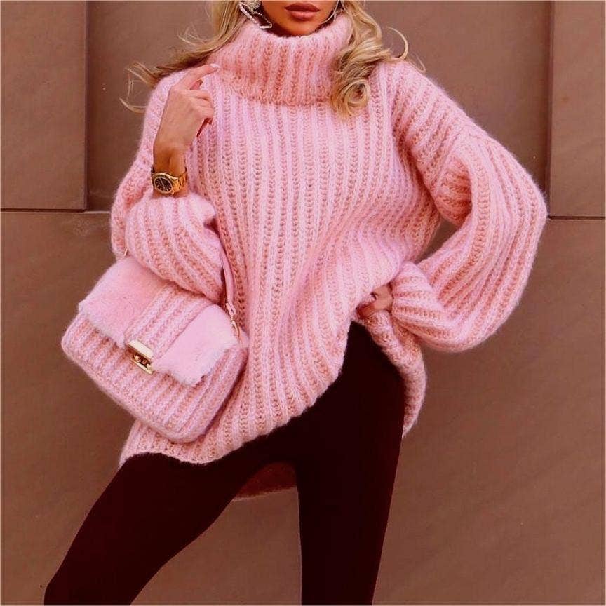 Knitted sweater fluffy long-sleeved turtleneck