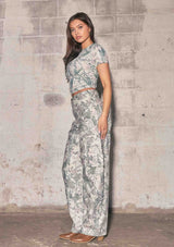 Rhinestone Camo Print Baggy Barrel Jeans