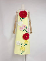 DR516Y Colorful 3D Floral Swing Suspender Long Summer Dress