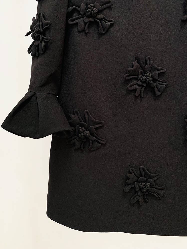 DR079 Handmade Three-dimensional Flower Bell Sleeve Dress