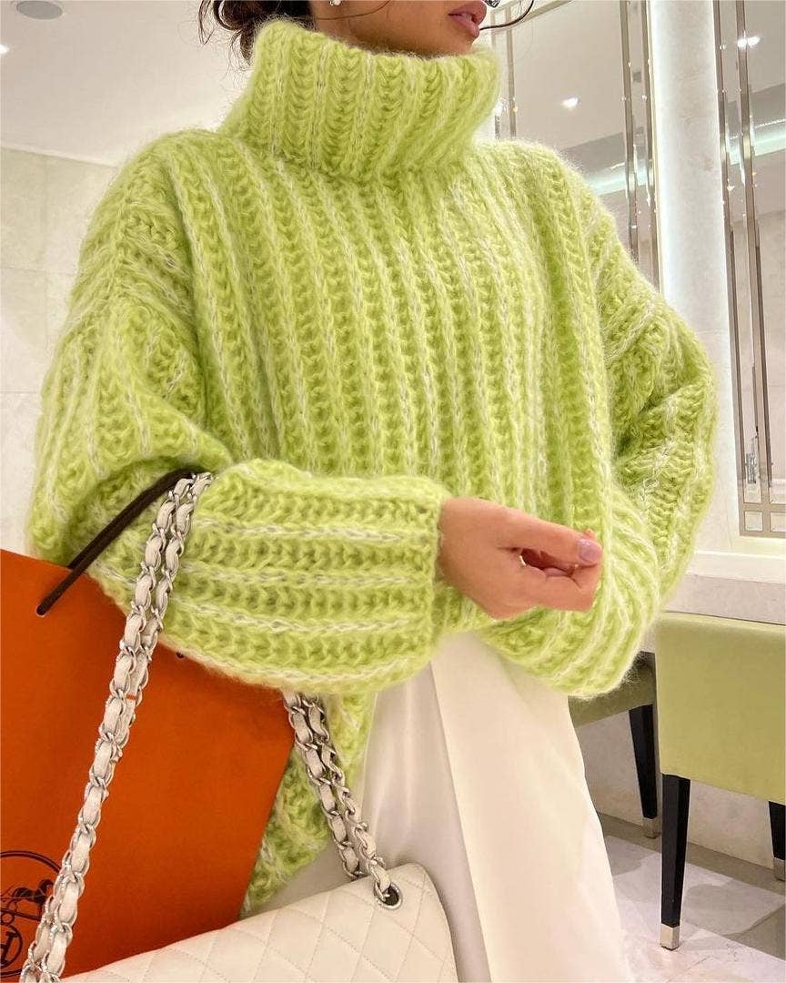 Knitted sweater fluffy long-sleeved turtleneck