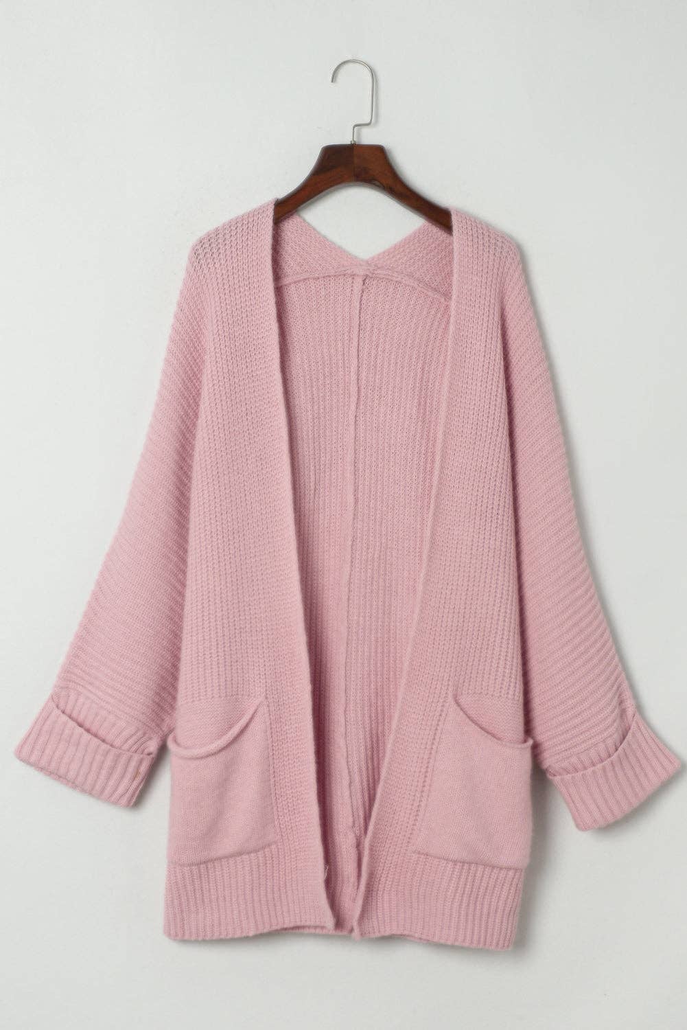 Pink Oversized Fold Over Sleeve Sweater Cardigan: Pink 65%Acrylic+35%Polyester