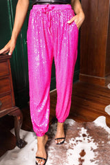 Tie High Waist Sequin Jogger Pants