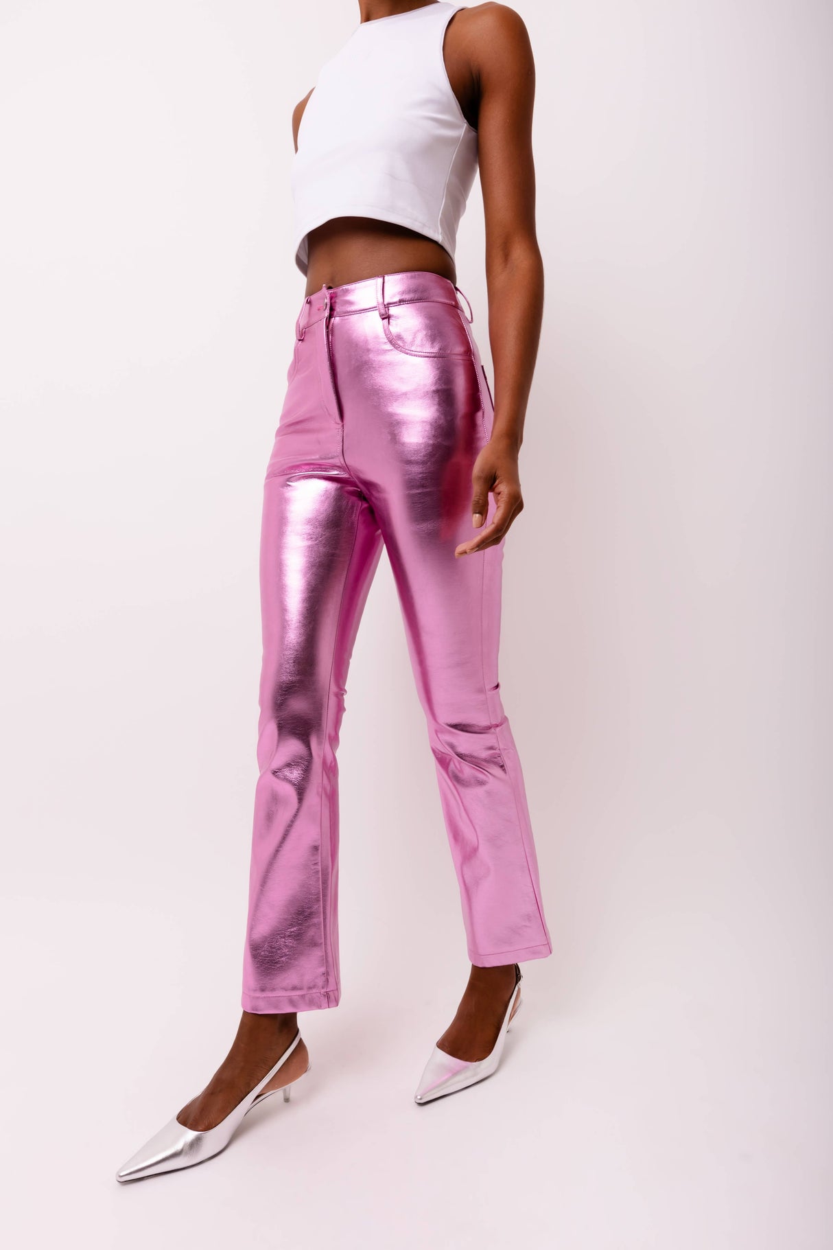 Lupe Metallic Faux Leather Slim Fit Pants