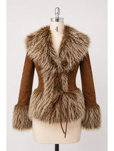 25061J Western Faux Fur Lace Up Jacket