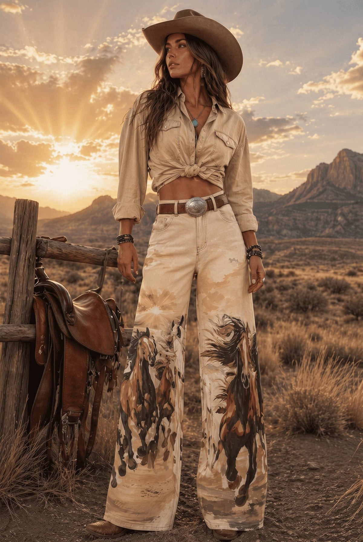 Vintage Horse Stretch Western Denim Jeans BYL81313P