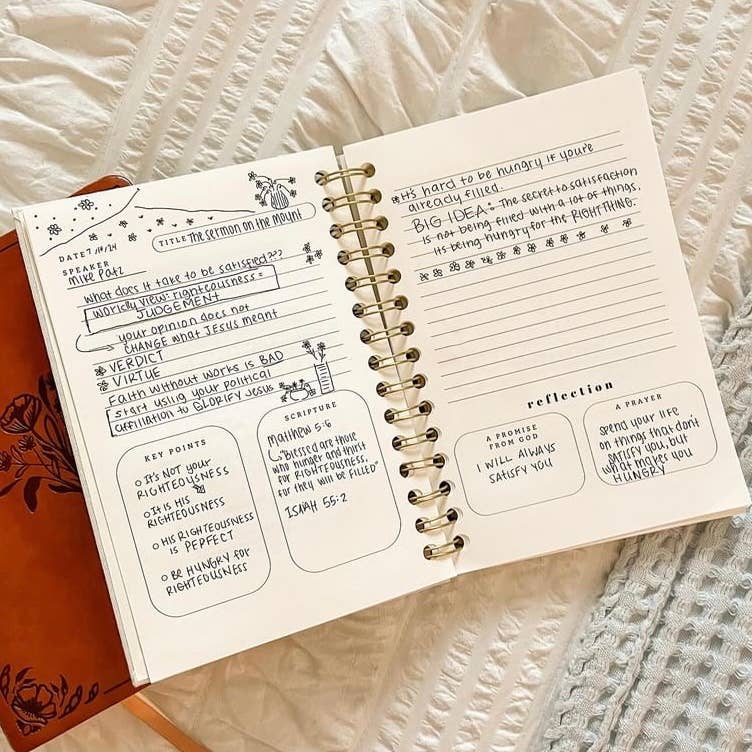 Church Notes Journal- White Spiral Linen- Christian Notebook