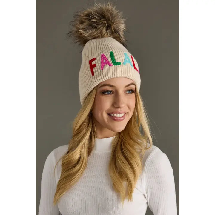 H-803 Beige Fa La La Knit Pom Hat