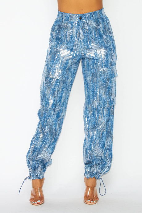 Jojo Sequin Cargo Pocket Jogger Denim Pants (HDP30818)