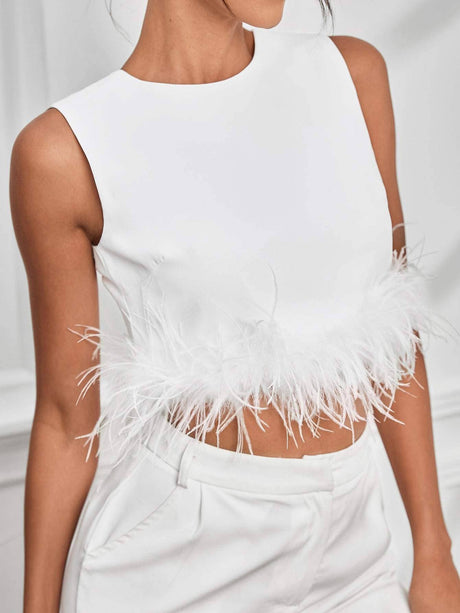 Fuzzy trim tank top