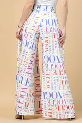 P919WH-MULTIVOGUE2-Women White Multi Vogue Palazzo Wide Pant