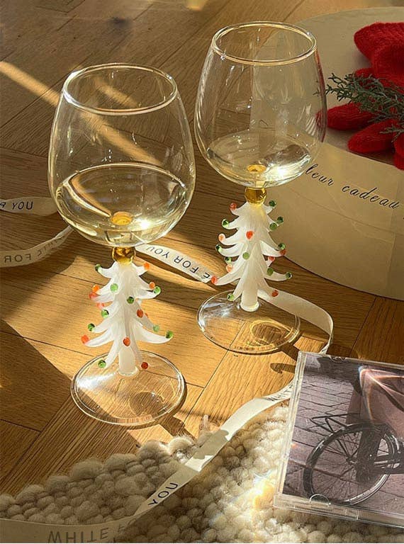 Wine Glass With Stem In White Christmas Tree Shape