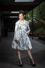 Printed Dupioni Bubble Coat Dress Fully Lined Zipper - 11665