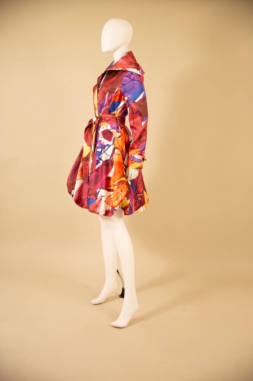Printed Dupioni Bubble Coat Dress Fully Lined Zipper - 11665