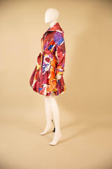 Printed Dupioni Bubble Coat Dress Fully Lined Zipper - 11665