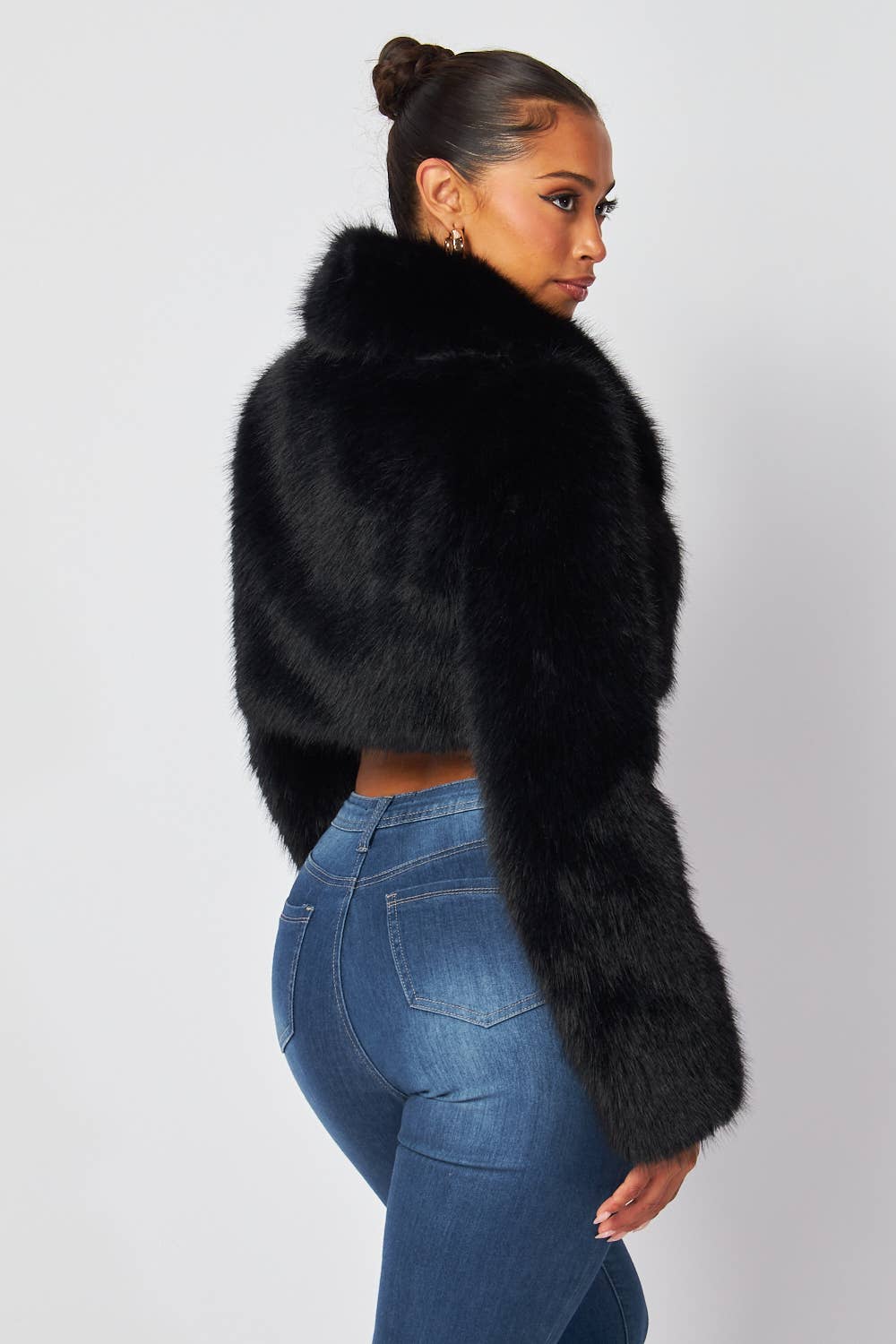 Yara Faux Fur Crop Collar Coat Jacket (HDJ32251)