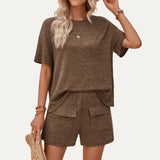 Leisurely Knit Short Sleeve Top and Shorts Two-Piece Set