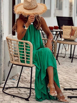 Solid halter sleeveless maxi dress
