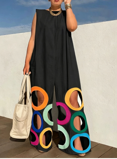 Loose Sleeveless Contrast Color Hollow Jumpsuits
