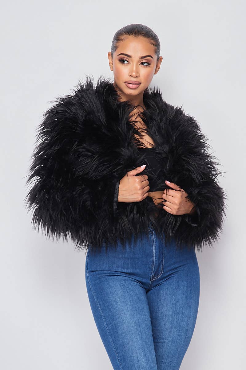 Shayla Shaggy Fur Short Jacket Coat (HDJ27948)