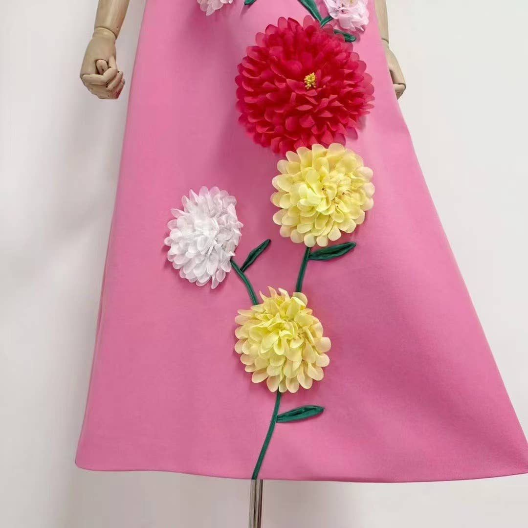 DR516Y Colorful 3D Floral Swing Suspender Long Summer Dress