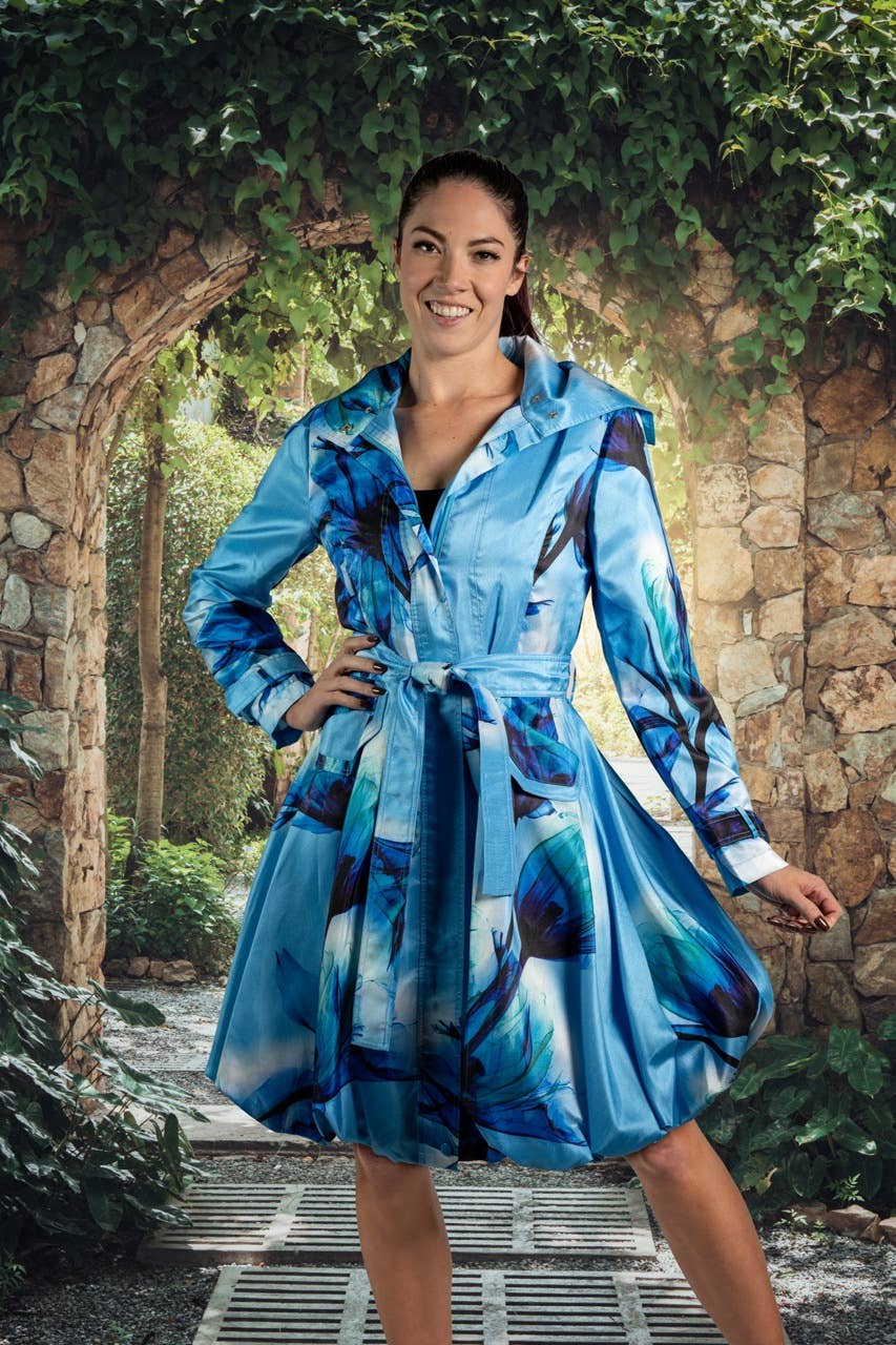 Printed Dupioni Bubble Coat Dress Fully Lined Zipper - 11665