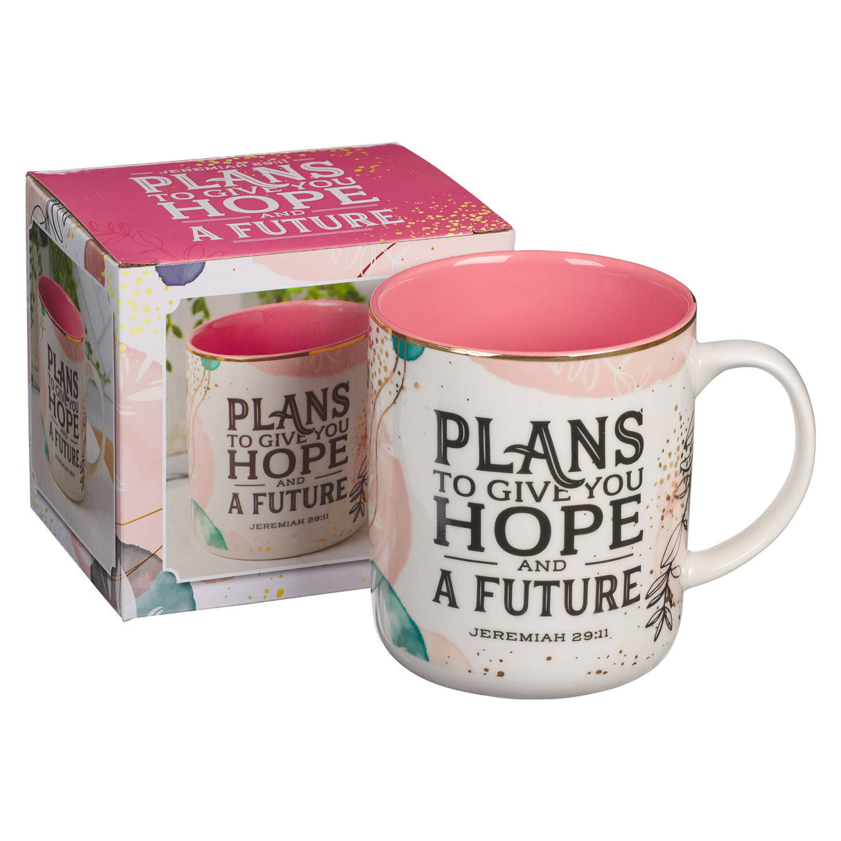 Mug Pink/White Abstract/Leaves Plans Jer. 29:11