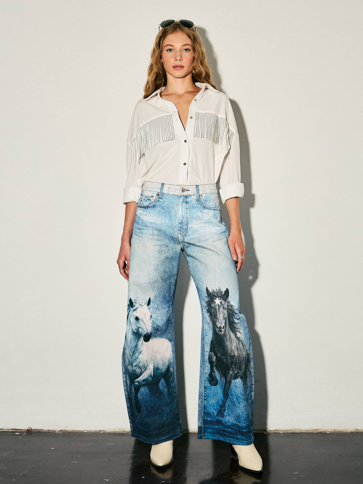Viral Horse Digital Print Baggy Wide Jeans