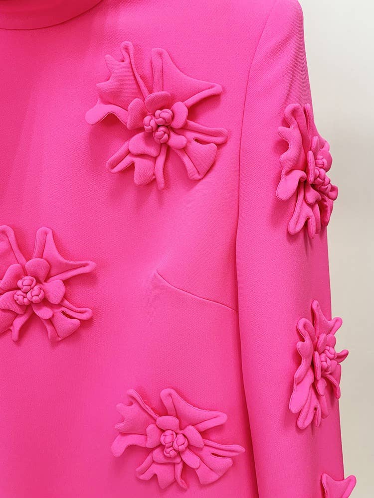 DR079 Handmade Three-dimensional Flower Bell Sleeve Dress