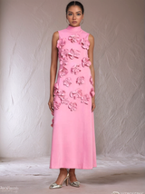 DR0206Y Chic Collar Sleeveless Dress with 3D Flowers