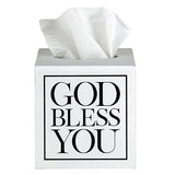 Square Tissue Box Cover - White with Black Text